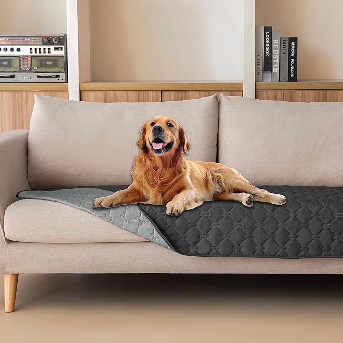 gogobunny 100% Double Sided Waterproof Dog Blanket Soft Pet Bed Cover Reversible Protect Furniture Couch Sofa Car for Puppy Cat Kids (Dark Charcoal/Light Charcoal, 30x80 Inch (Pack of 1))