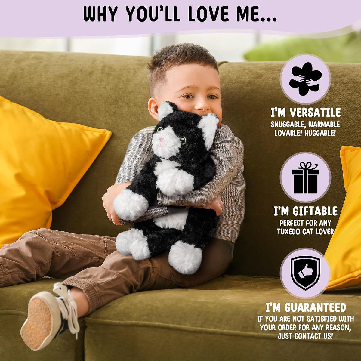 Bunny Microwavable & Weighted Stuffed Animals - Tuxedo Cat (Lying Down) - image 4