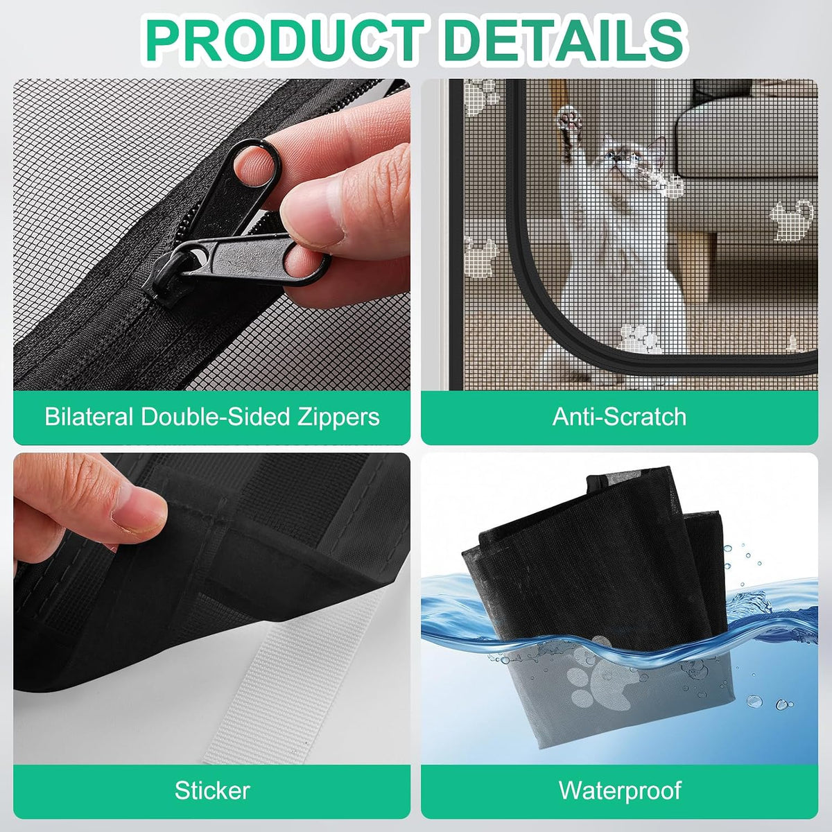 Reinforced Cat Screen Door, Fits Door Size 32" x 80" - Black / 33'' W x 83'' H - image 3