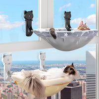 Cat Window Perch Cordless, Foldable & Stable Cat Beds - Faux Rabbit Fur-Large / Grey+Cream