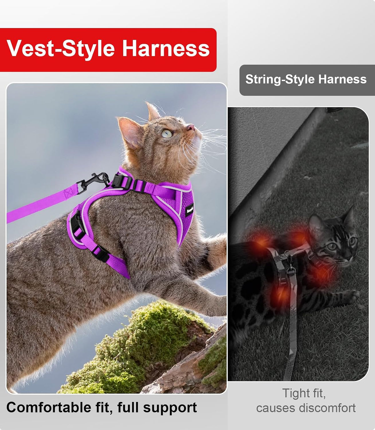 Cat Harness and Leash for Walking Escape Proof Soft Adjustable Cat - Purple / S (7-12lb) - image 4