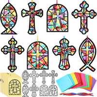 Eersida butterfly suncatcher craft kit with colorful tissue paper butterflies hanging in a window - view 6