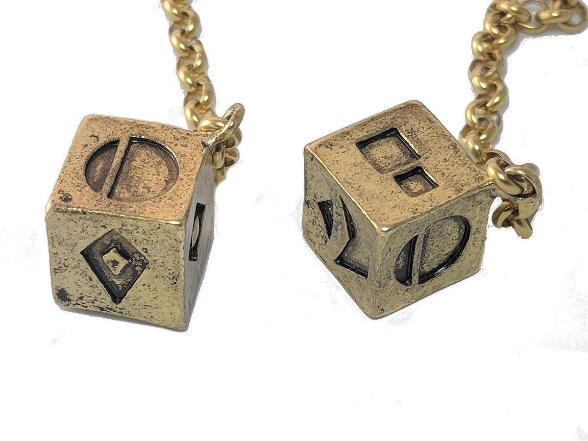 Custom 3d Stuff large antique weathered gold plated smuggler's dice on a 10.5 inch chain - view 4
