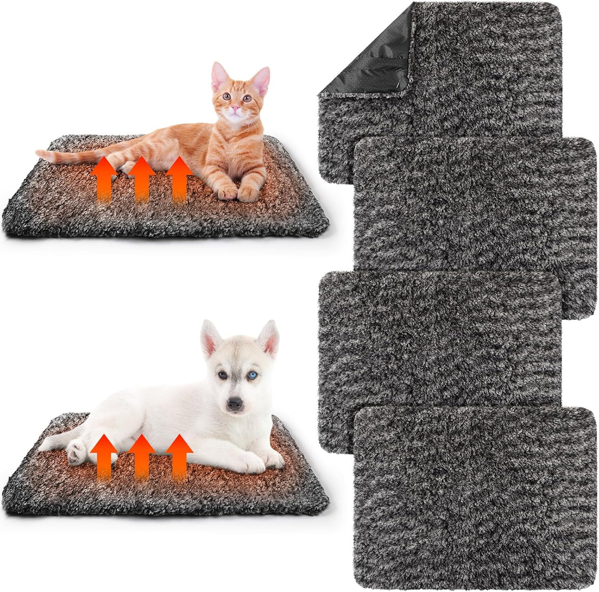 Drydiet 6 Pack Self Warming Pet Cat Dogs Pad 18 x 24 Inch Grey – Essentials for Cats - 19 x 28 Inch / Grey