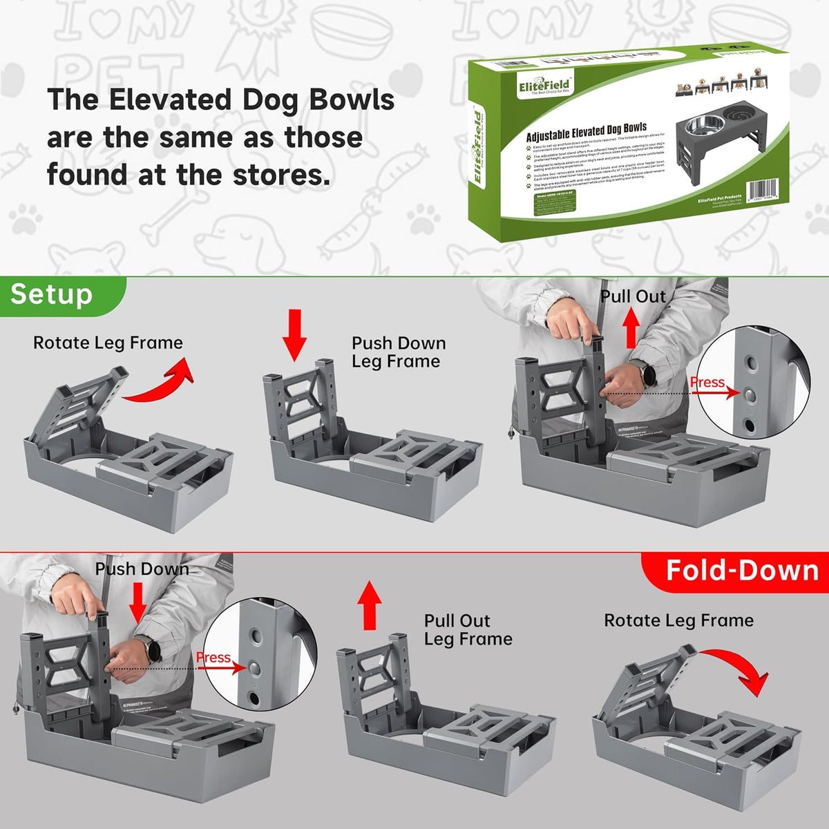 EliteField Elevated Dog Bowls - 2 Bowls + 1 Slow Feeder / Gray - image 4
