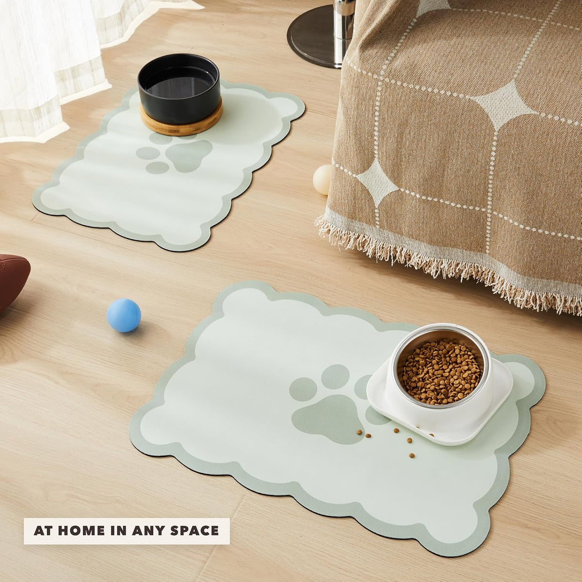 Scalloped Dog Feeding Mat, Beige White, 14" X 19” – Essentials for Dogs - Green / 19"L x 14"W - image 2
