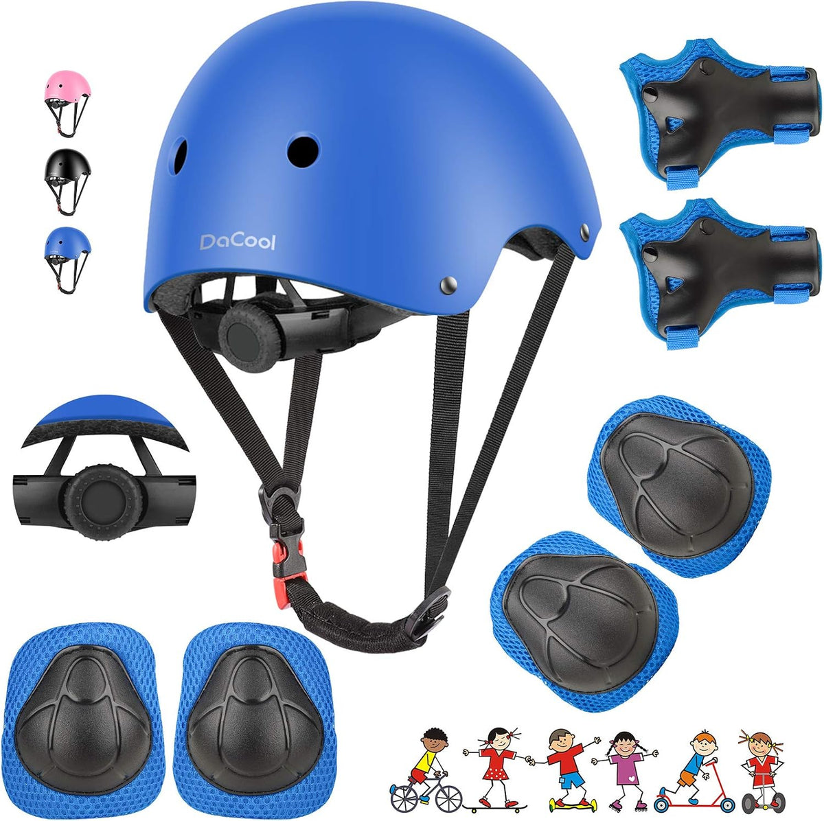DaCool Kids Bike Helmet Set Skateboard Knee Pads - 2-Blue