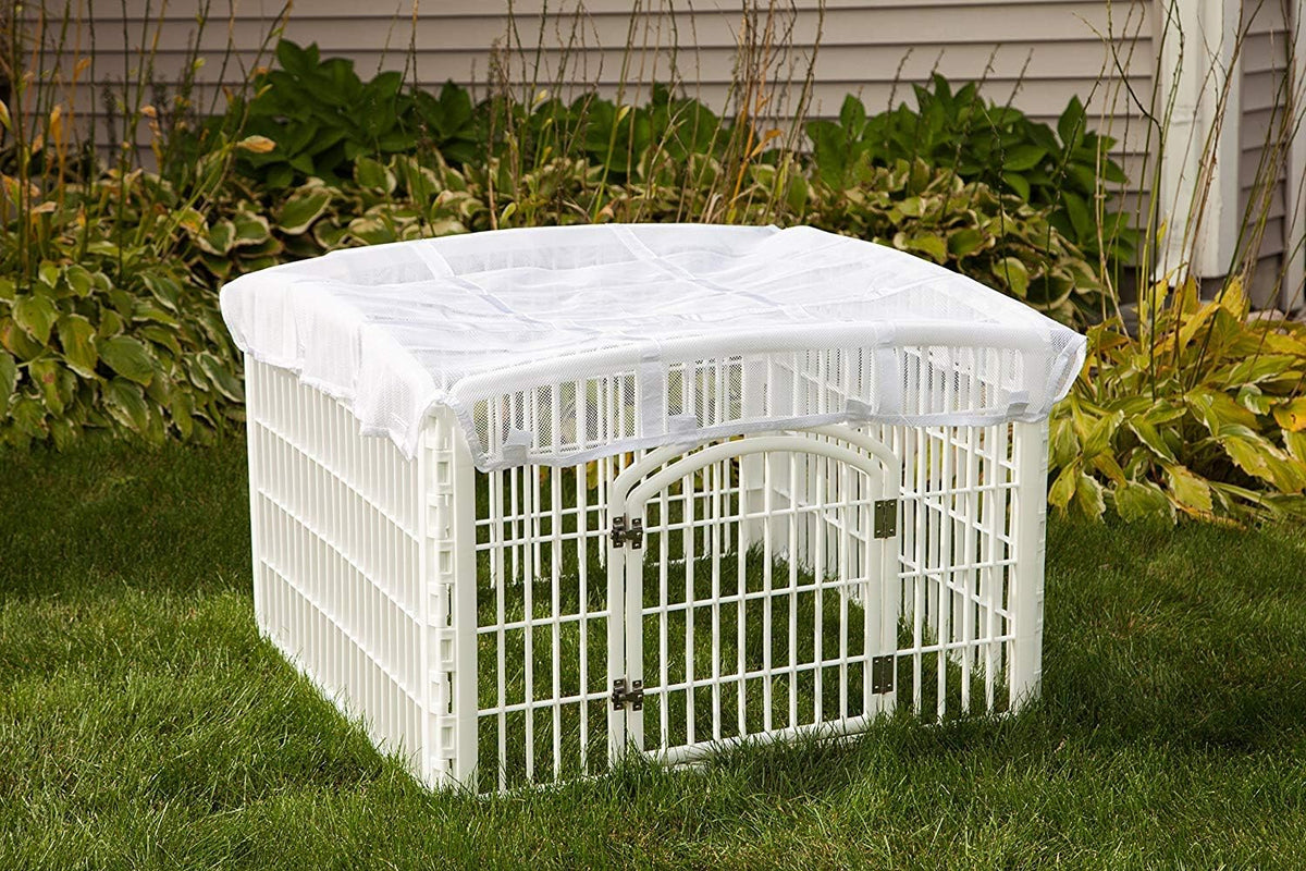 IRIS USA 4-Panel Dog Playpen, Pet Enclosure, Dark Gray – Essentials for Dogs - White / Top Cover - image 3