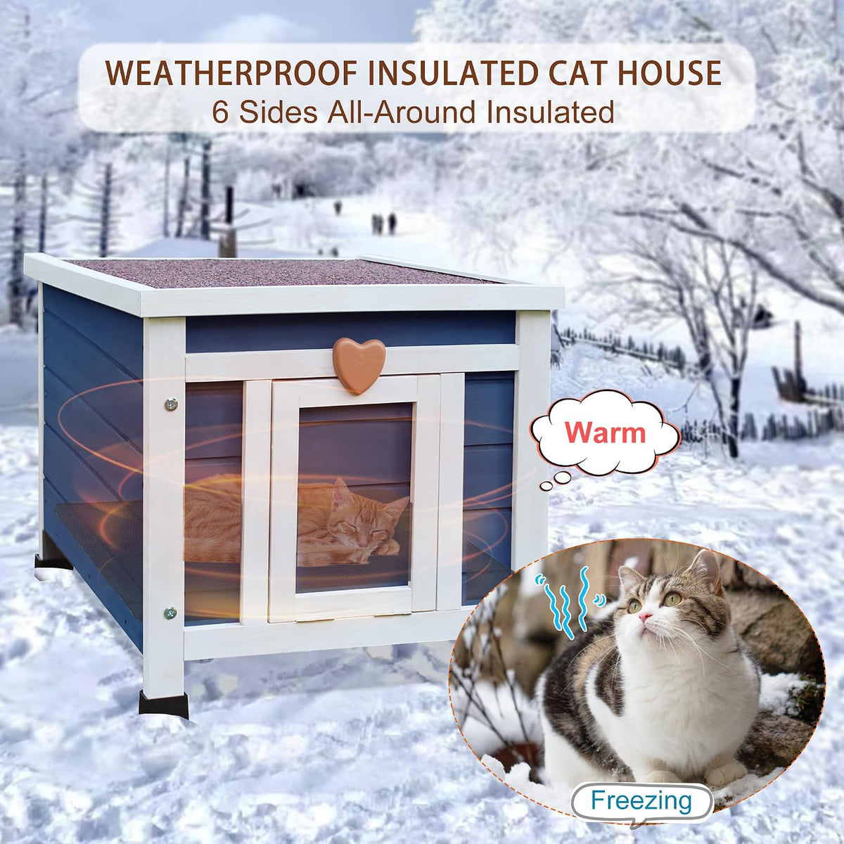 Cat House for Outdoor Cats - Blue(with Liner) - image 3