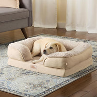 TOWN & COUNTRY EVERYDAY CuddleTown Comfy Solid Bolster Sofa Pet Bed, Supportive & Calming Egg Crate Foam, Non-Slip Bottom, Machine Washable Cover, Beige, Medium 28"x23"x8"