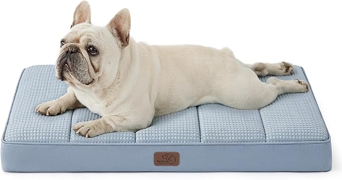Bedsure Cooling Dog Bed for Medium Dogs - Orthopedic Flat Puppy Beds with Removable Washable Cover, Egg Crate Foam Pet Mat, Suitable for Pet Up to 35 lbs