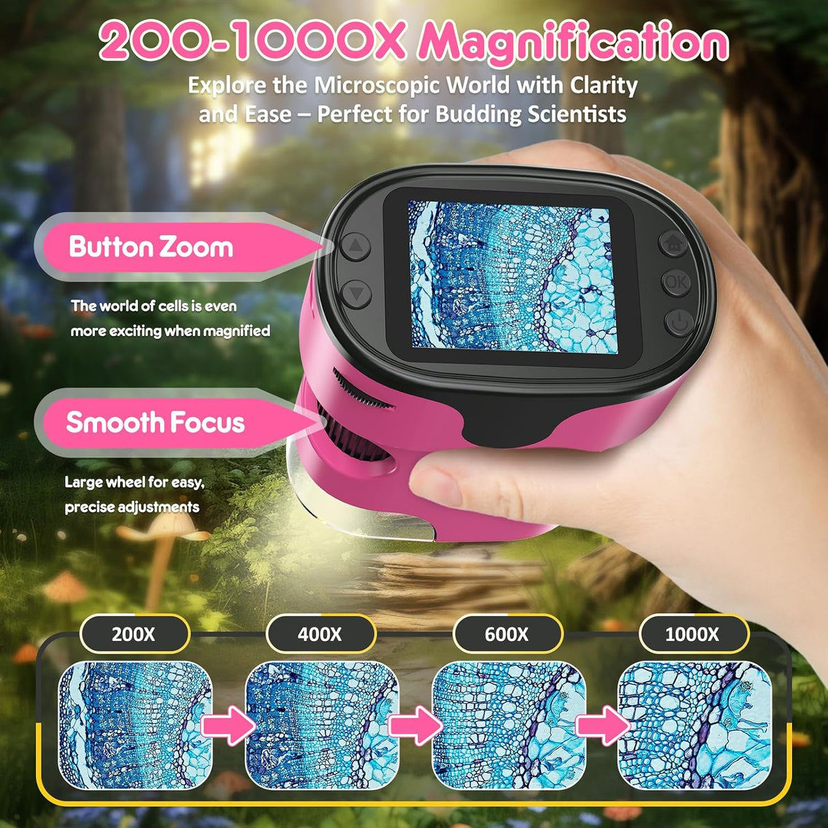 Kids Digital Microscope Science Gift: Complete STEM Toy Kit for Ages - Pink - image 2