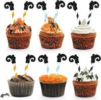 Gyufise 24Pcs Halloween Bat Cupcake Toppers Black Glitter Bat - Multi
