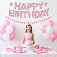 BEISHIDA Pre-Strung Glitter Pink Happy Birthday Banner Party Sign - Pink - image 4