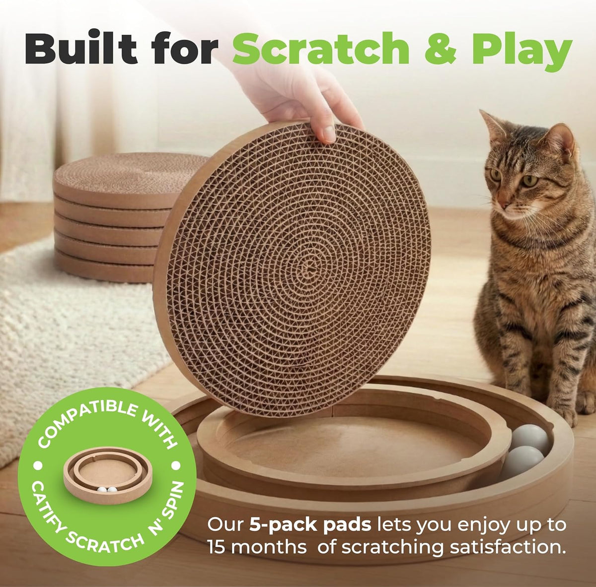 Catify Spin n' Scratch Cat Scratch Pad Refill, Round - Round (5 Pack) - image 2