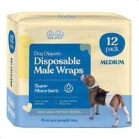 Comfortable Male Dog Diapers, FlashDry Gel Technology - 12 Pack / Medium