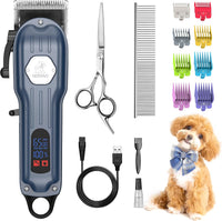Dog Cordless Grooming Kit Low Noise for Heavy Thick Hair&Coats – Essentials for Dogs - Blue