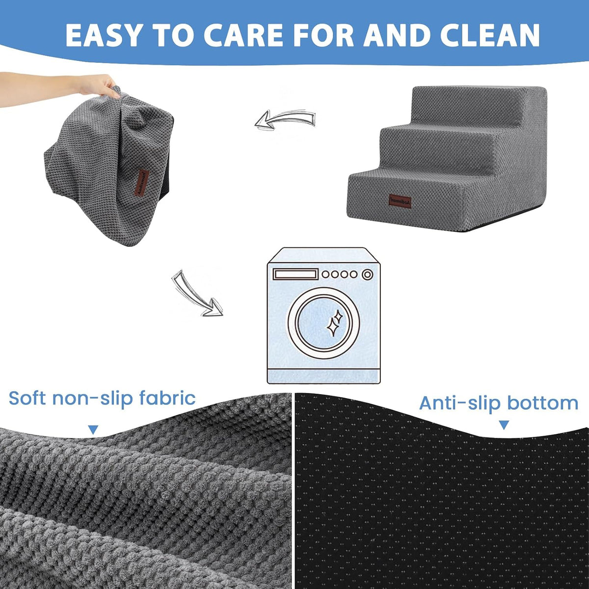 Dog Stairs for Small Dogs & Cats - Grey / 3-Step 13.6" H - image 4