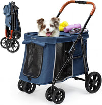Medium Dog Stroller, Dual Entry One-Touch Folding - Blue