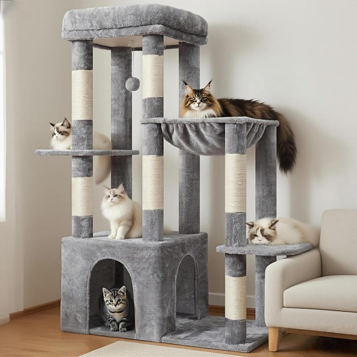 Heybly Heavy Duty Cat Tree with Large Base for Large Indoor Cats - Light Gray / L
