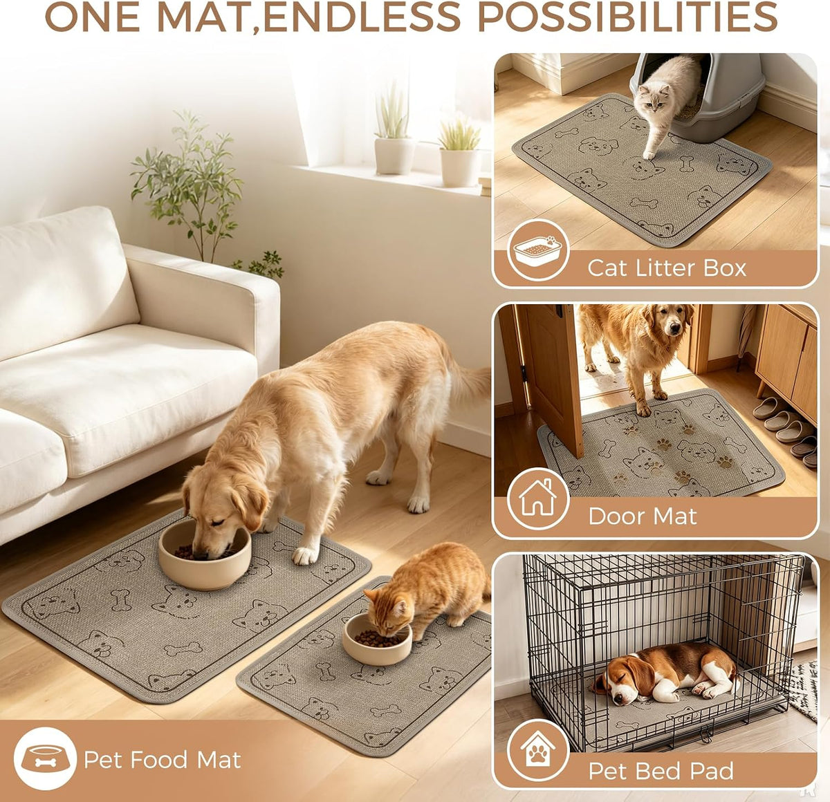 Dog Food Bowl Mat Pet Feeding Mat for Food Water 14.2x24In Grey – Essentials for Dogs - Cream Rectangle / 31"L x 20"W - image 4