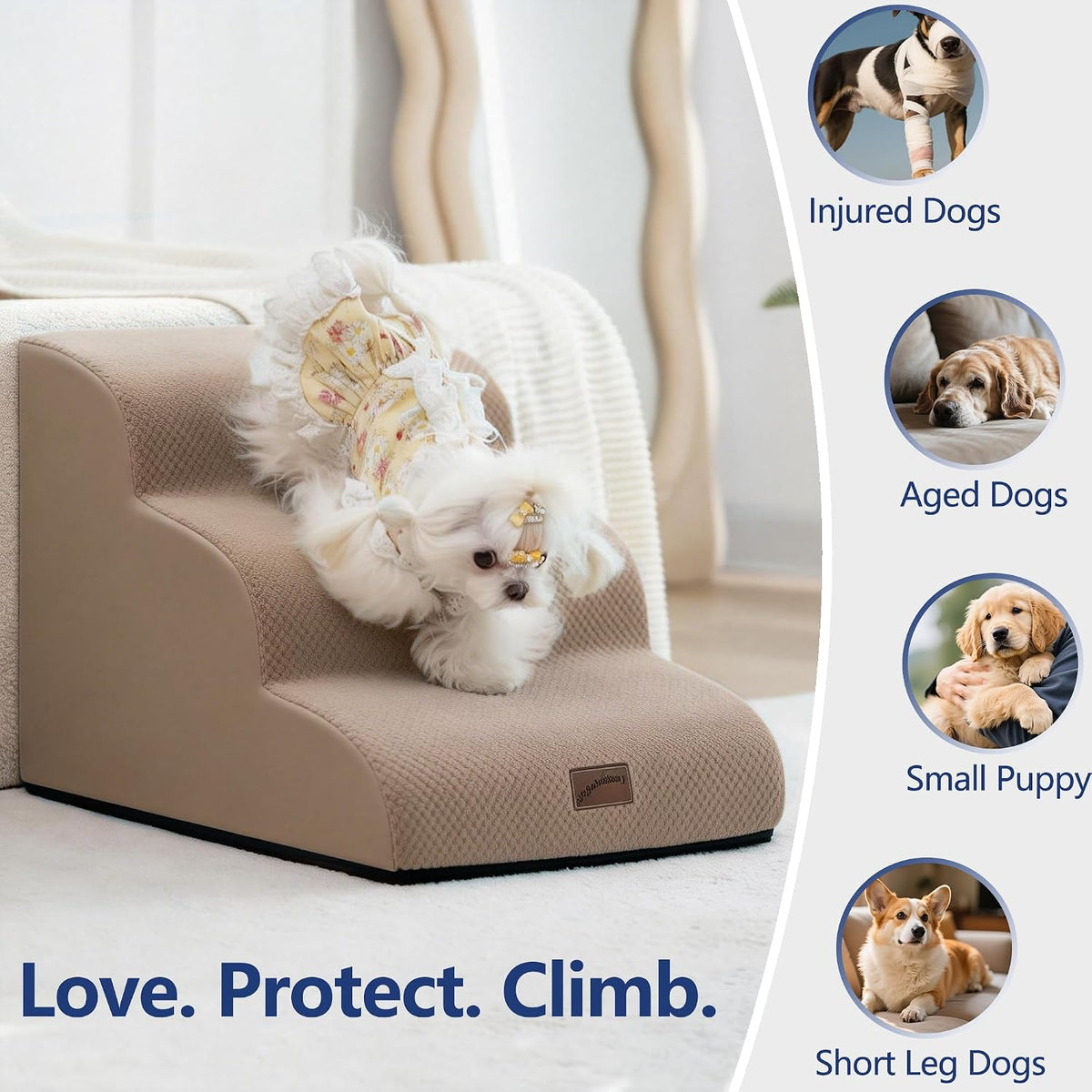 Dog Stairs for Small Dogs, 3-Step Pet Steps for Couch Sofa - Camel / 4 / 4-Step (28.3"D x 15.7"W x 19.7"H) - image 2