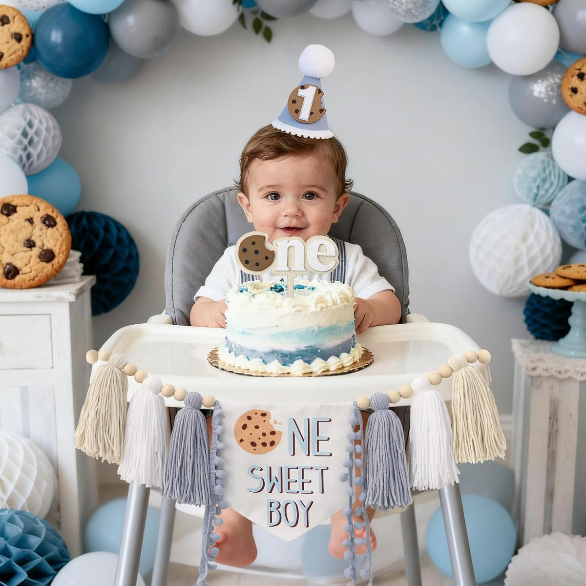 DCJHFJ First Birthday Decorations for Boy Highchair Banner One - Blue Brown White - image 2