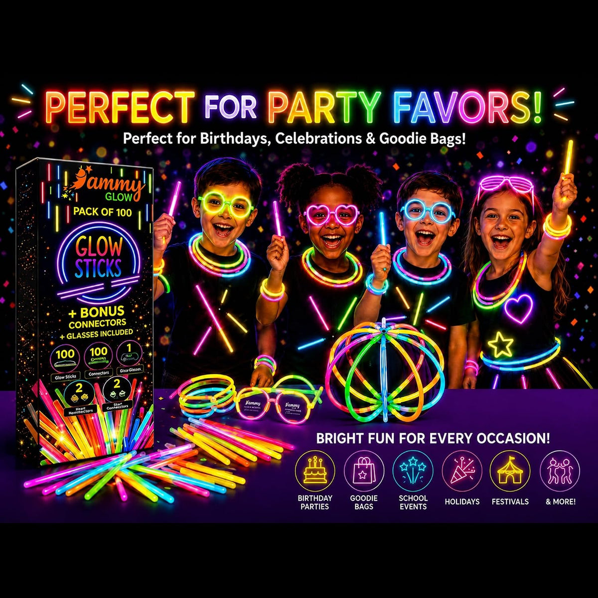 Ammy Glow Sticks Bulk Party Pack-100 Pack Glow Sticks - 100 Pack - image 3