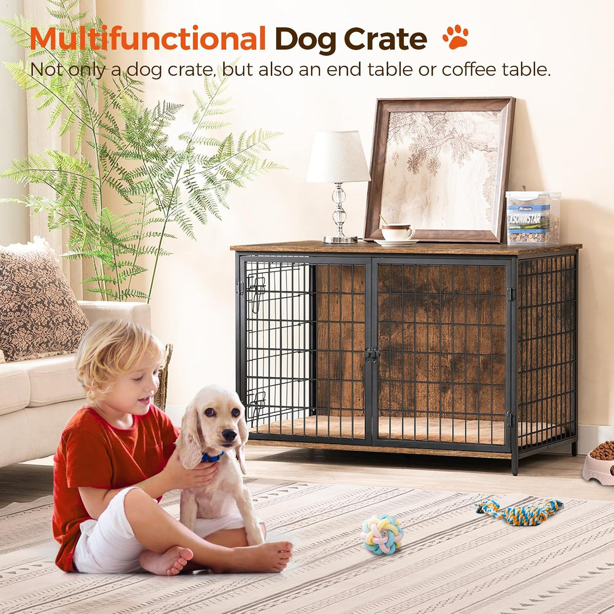 MAHANCRIS Dog Crate Furniture with Cushion - 39.4"L x 23.6"W x 27.5"H / Rustic Brown - image 2