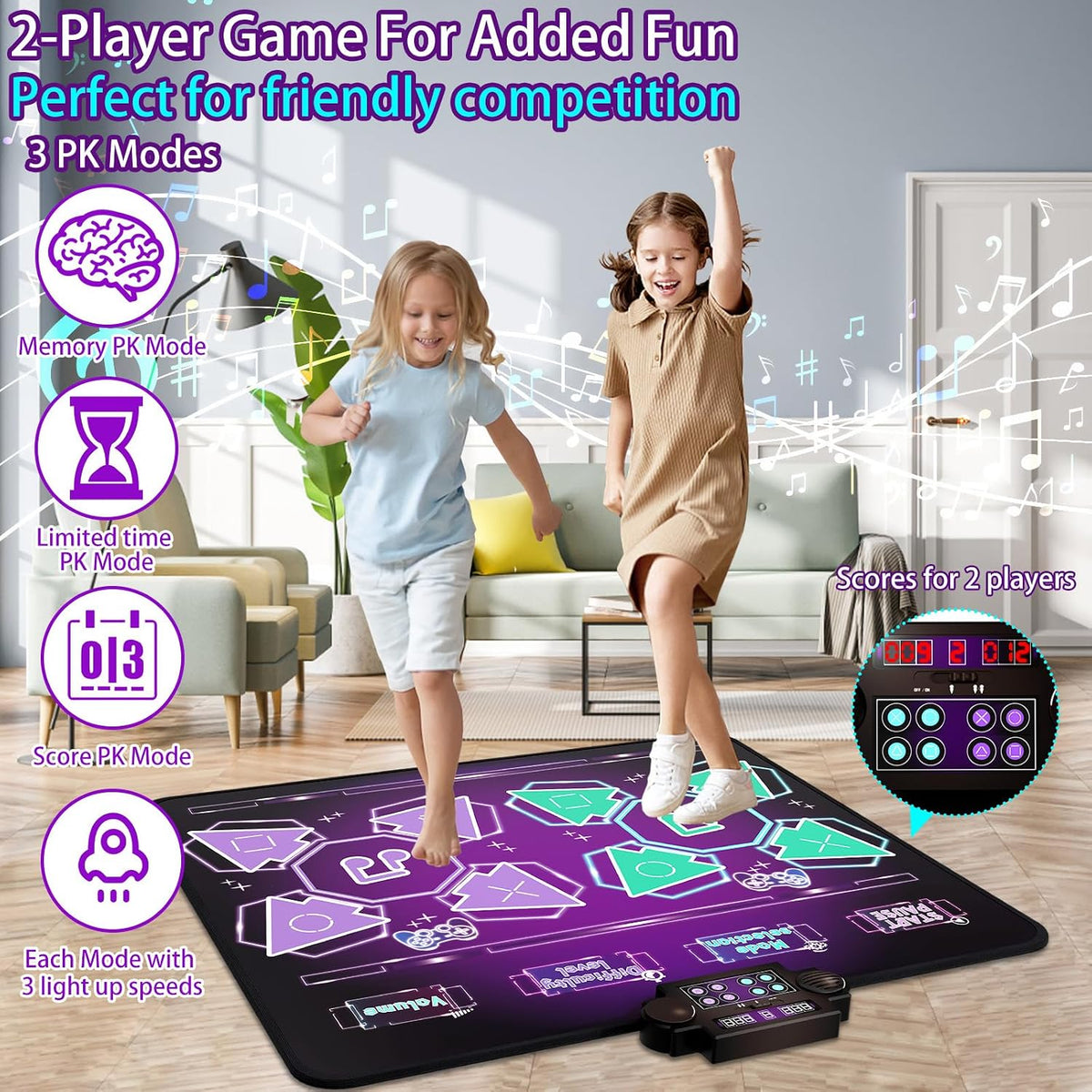 Joyvalley Kids Dance Mat Toys - 2player-Purple - image 2