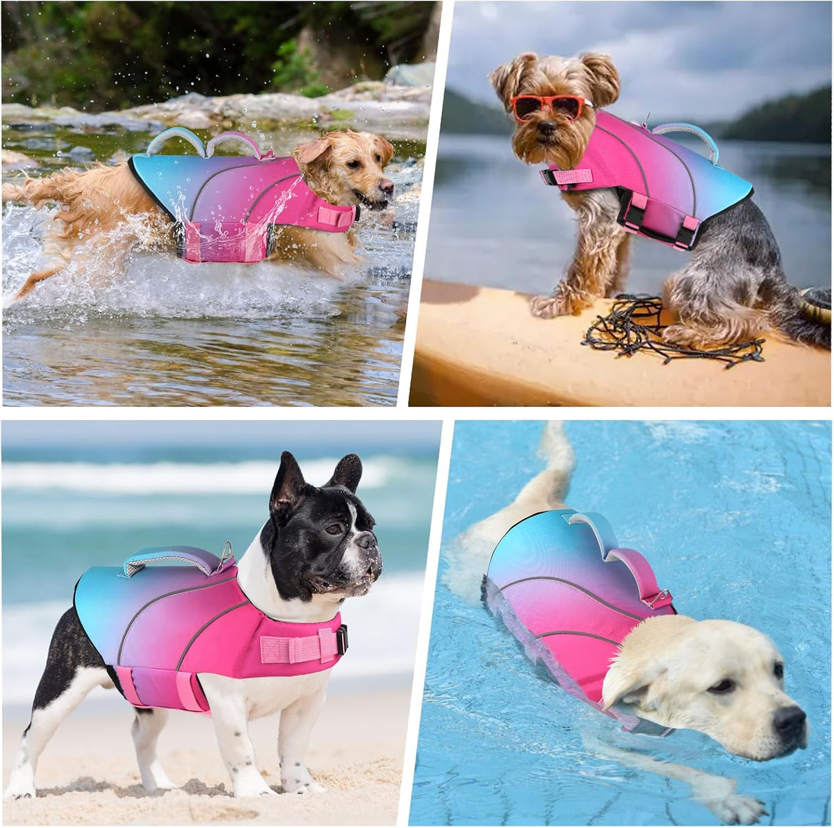 Doglay Dog Life Jacket, Swim Vest for Boating & Swimming - Xs :11.8"-16.5" (Ribcage Girth)- Single Handle / Pink+Aquagreen Gradient - image 3
