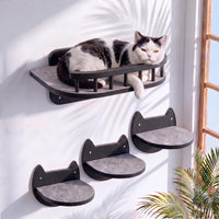 Cat Wall Shelves, Modern Cat Wall Furniture for Indoor Cats - Large / Black, 3 Steps + Perch