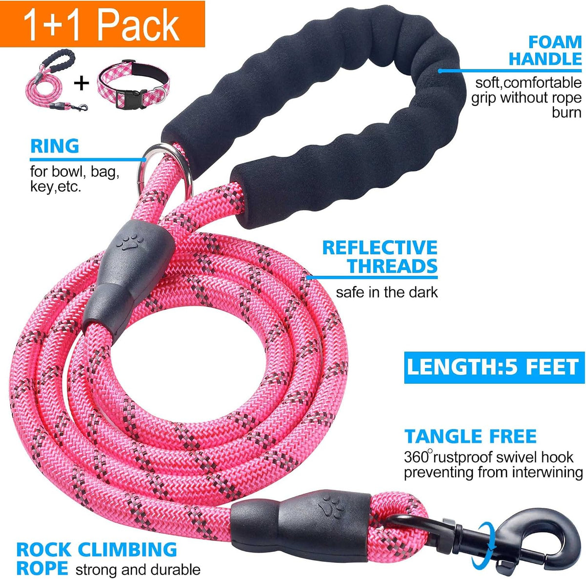 Ladoogo Reflective Dog Collar Padded with Soft Neoprene - Pink/White / Medium - image 2