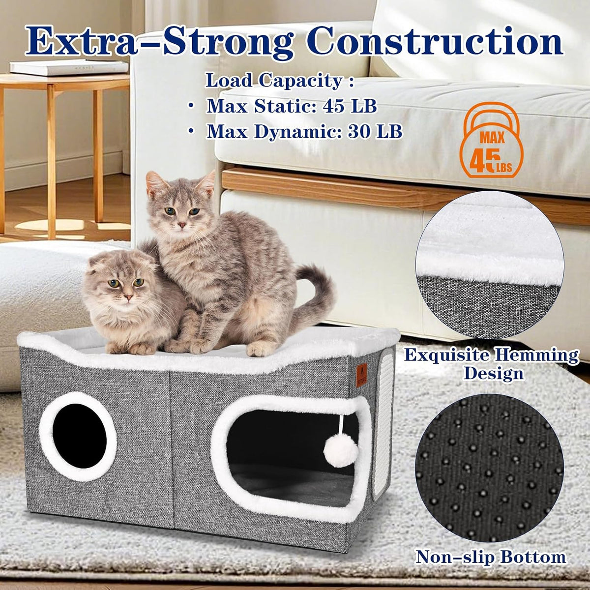 Extra Large Cat Beds for Indoor Cats - Grey / Extra Large - image 3