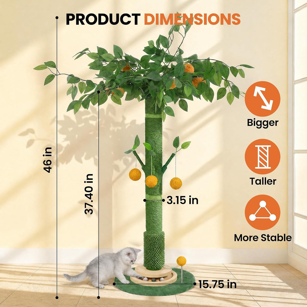 46" Extra Tall Cat Scratching Post for Large Cats, Sisal Rope – Essentials for Cats - image 2