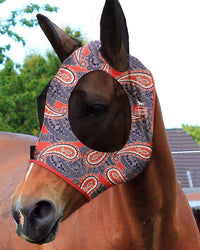 Harrison Howard Super Comfort Stretchy Fly Mask Large Eye Space with UV Protection Soft on Skin with Breathability Orange Paisley Full Size