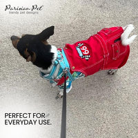 Parisian Pet Denim Overall w/ Embroidered Route 66 ' Red Dog Jumpsuit - Breathable, Machine Washable Dog Outfit - Large Dog, 2XL