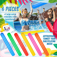 Sosation six inflatable pool noodles in red, yellow, blue, orange, green and pink - view 2