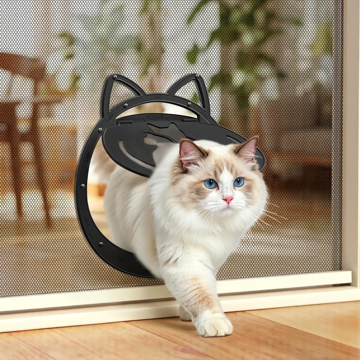 Cat Door for Screen Door, Lockable Magnetic Flap - Small