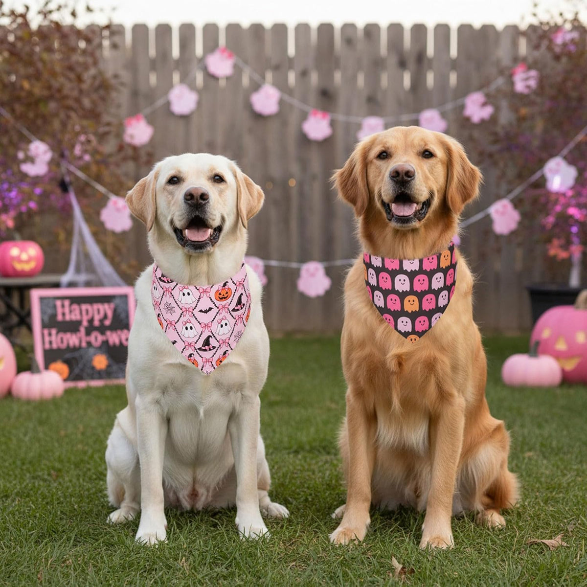 Halloween Dog Bandanas, L - Large / Pink Halloween - image 3