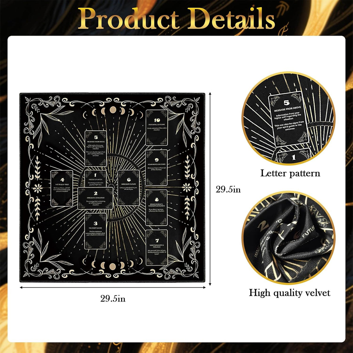Knana white velvet tarot cloth with Celtic cross and moon design - view 3