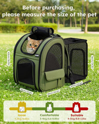 pecute Cat Backpack Expandable - Geen / 12.6"L x 10.2"W x 16.5"H / Mesh Window - image 2