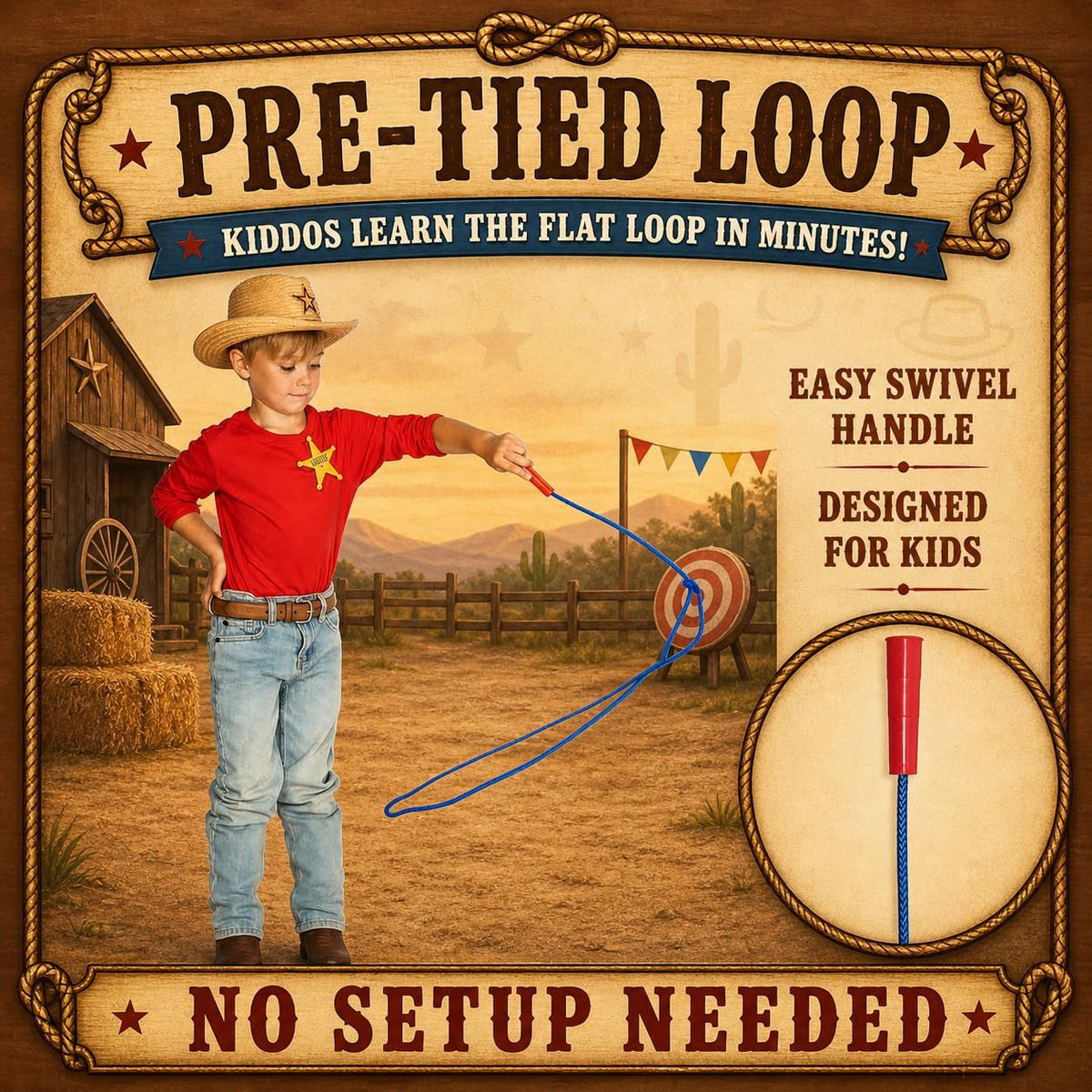 Made in USA, Children’s Cowboy Kiddie Trick Rope Lasso Pre-Tied - Blue - image 3