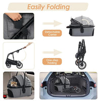 Pet Stroller with 4 Wheels, 3 in 1 Folding Puppy Strollers for Small/Medium Dogs Cats up to 50lbs, Lightweight Pet Travel Carrier with Detachable Cushion, Storage Basket and Cup Holder, Gray