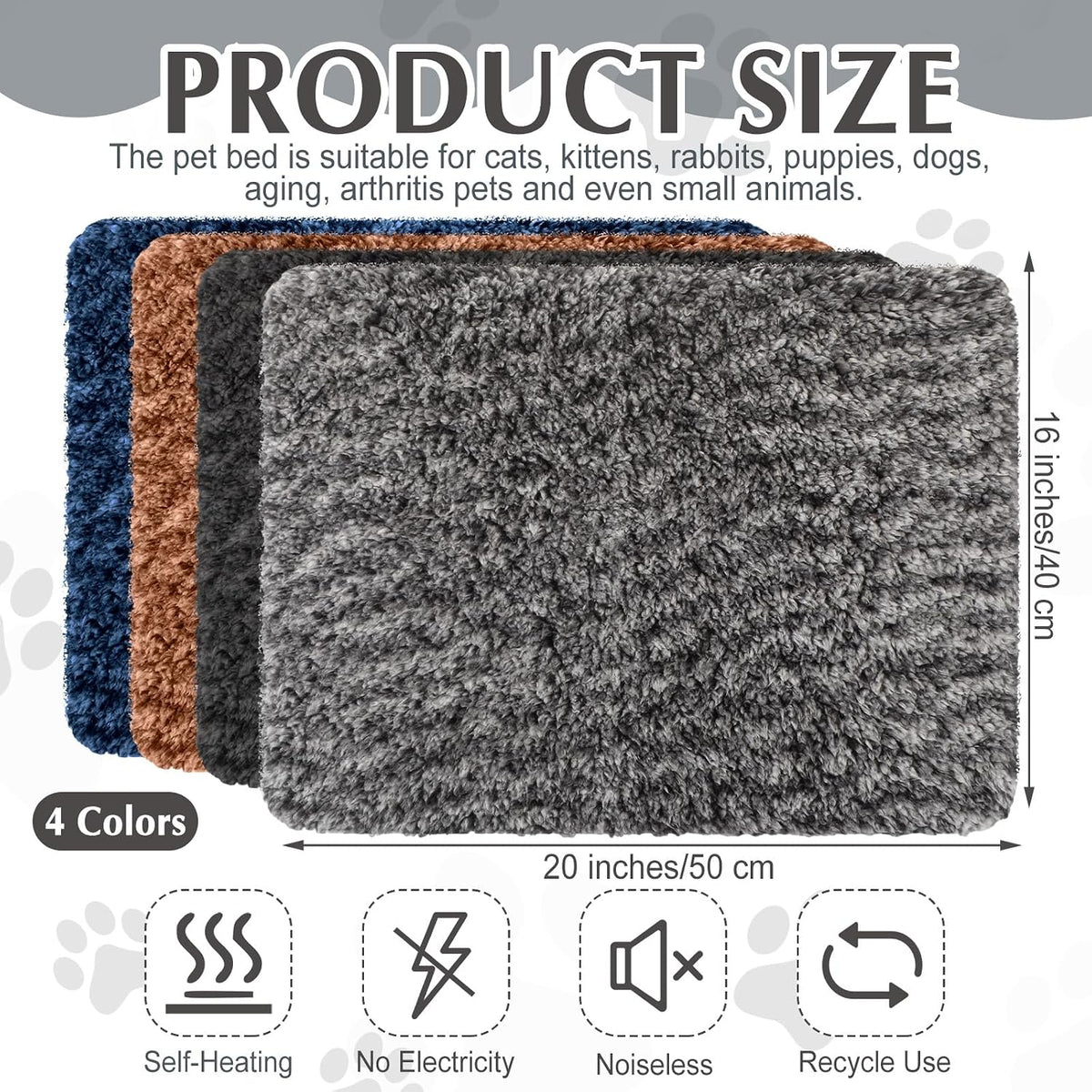 Drydiet 4 Pack Self Warming Cat Mat for Pets - 16 x 20 Inch / Mix / Solid - image 2