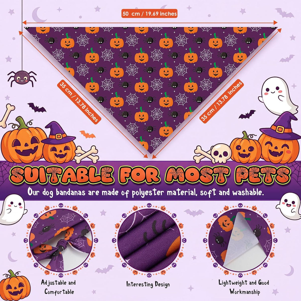 50 Pcs Halloween Dog Bandanas Bulk - 19.7 x 13.8 x 13.8 Inch / Halloween / 100 - image 3