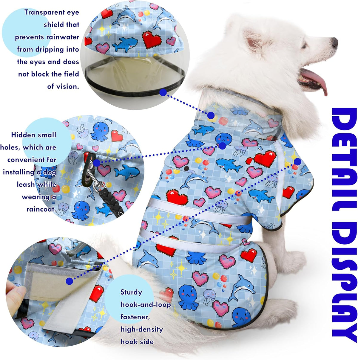 Dog Raincoat, Adjustable Rain Jacket with Hooded Double Layer for Large Medium Small Dogs Puppies - Ocean Blue / XX-Large - image 4