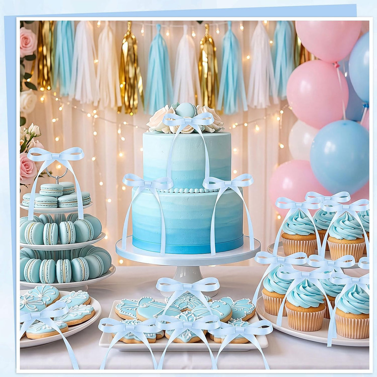30 Pack Bow Cake Toppers Black Ribbon Bows for Cake Halloween Party - Blue - image 4