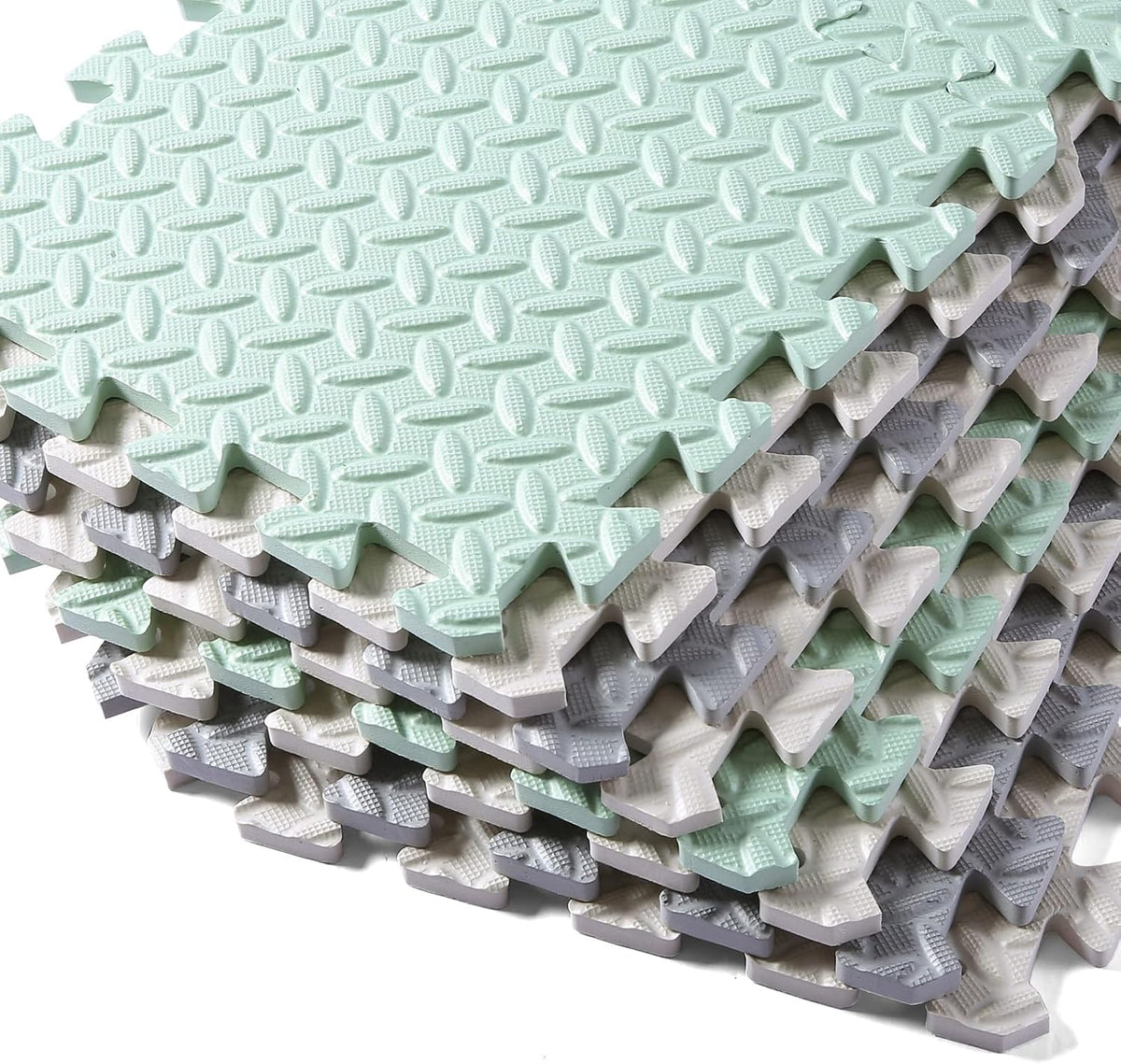 16 Tiles Foam Play Mat, Soft & Safe EVA Foam Mats for Floor - White/Gray/Bean Green - image 4