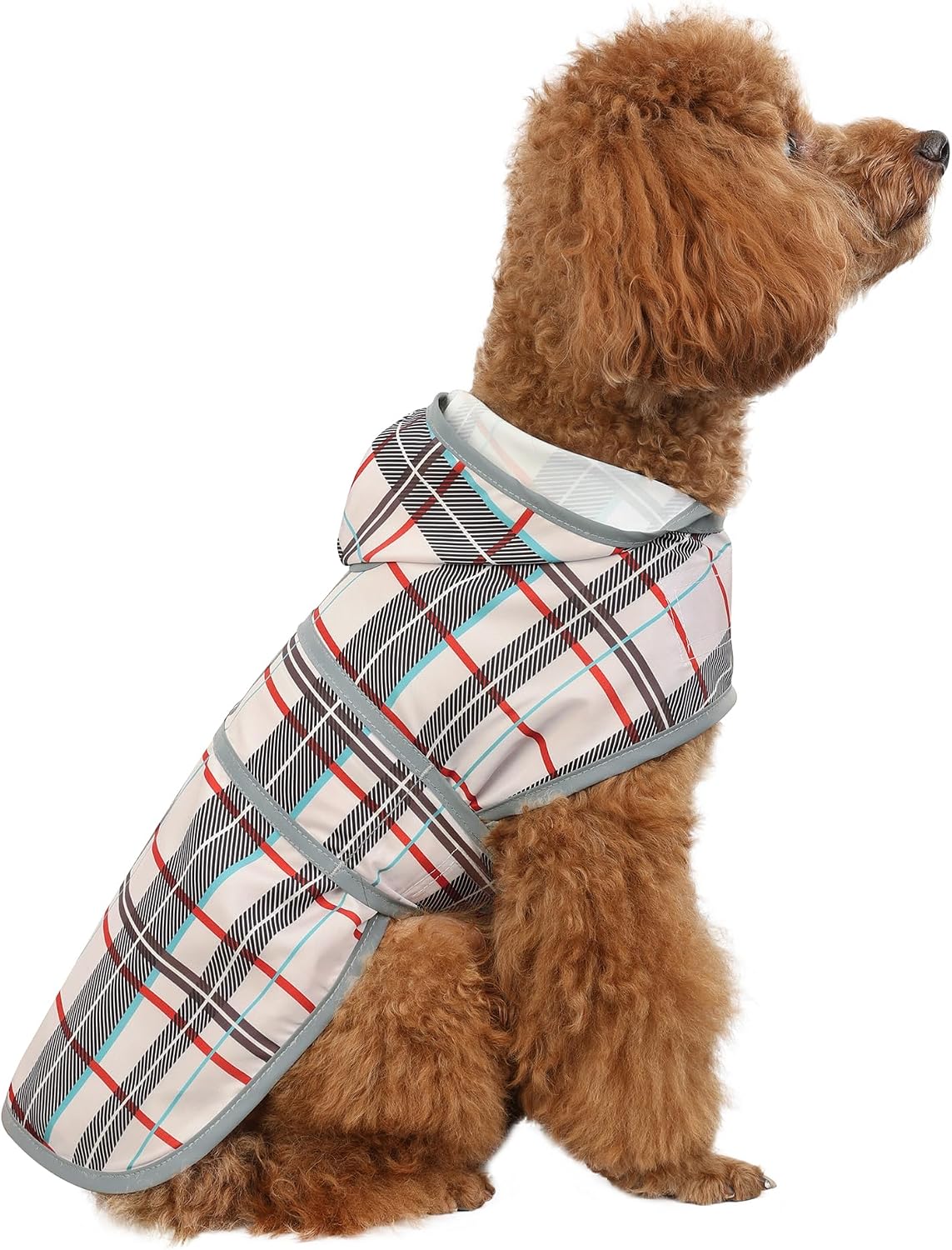 Dog Raincoat for Small Dogs Puppies Waterproof Jacket Hooded Rain - Khaki Plaid / X-Small